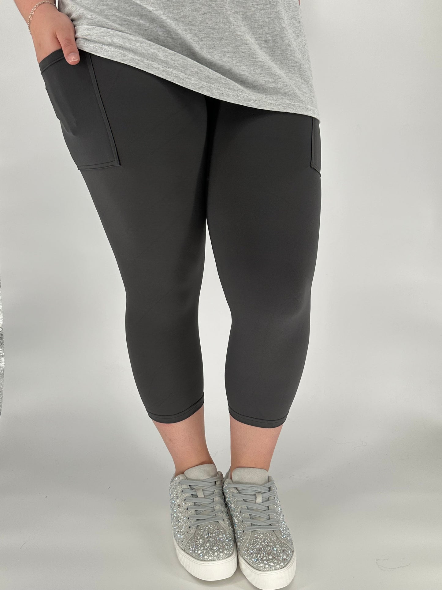 Charcoal Capri Leggings w/ Pockets