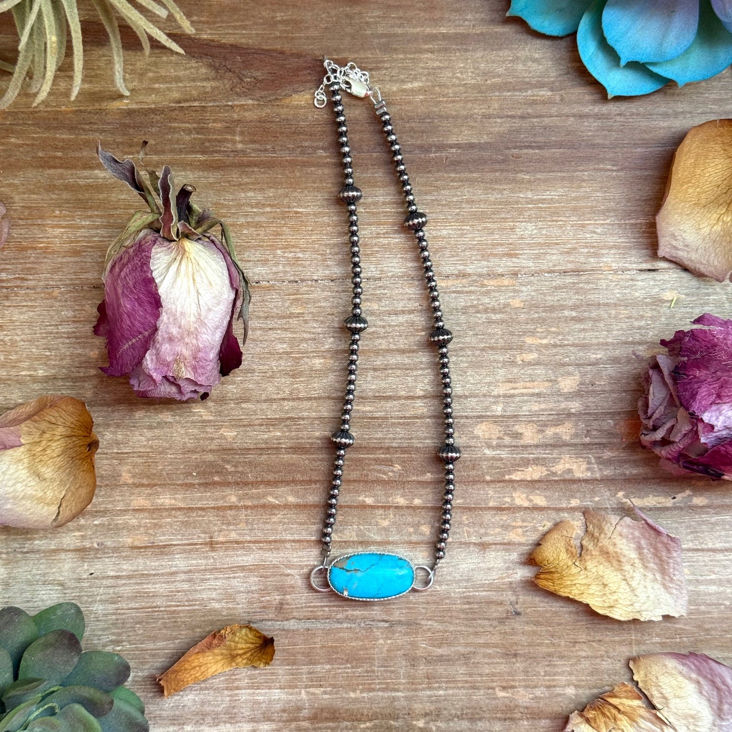 Sterling Silver & Turquoise Choker – 13” + Extender