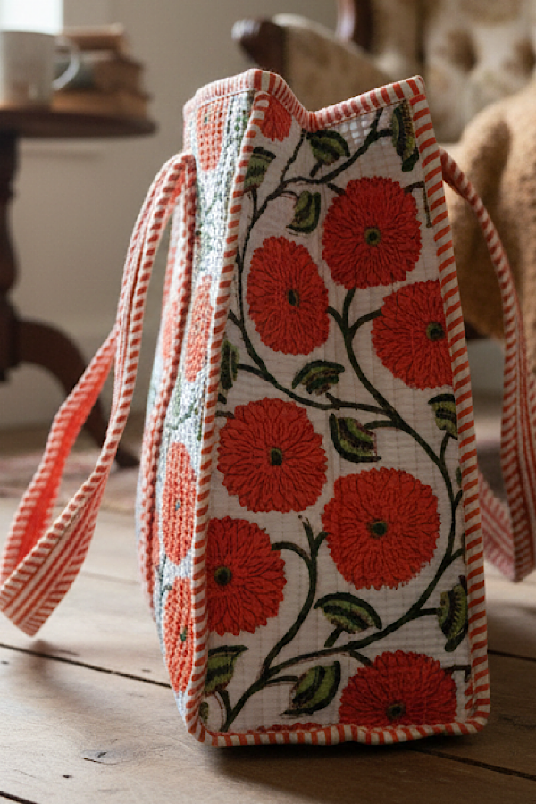 SC - ETA 8/24-9/7 Waylon Orange Floral Print Tote Bag