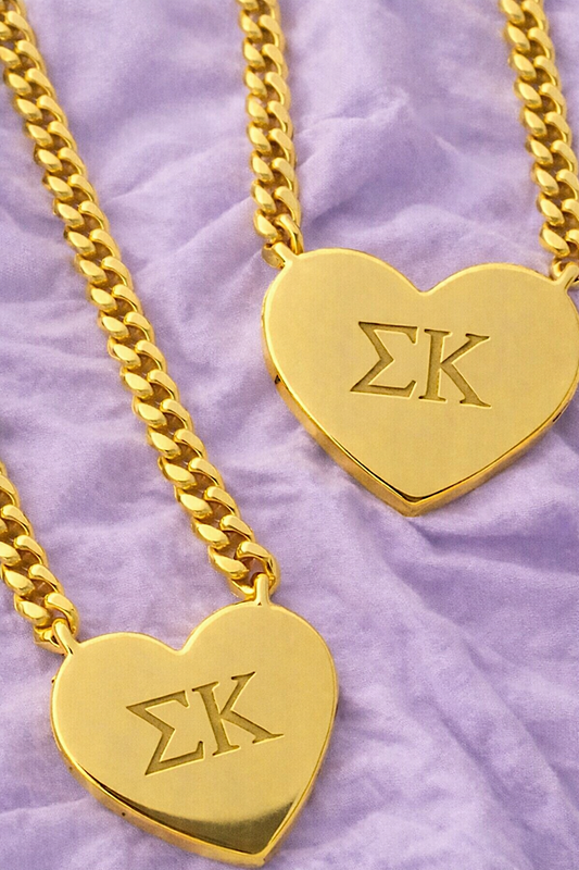 SC - Sigma Kappa Engraved Gold Heart Necklace