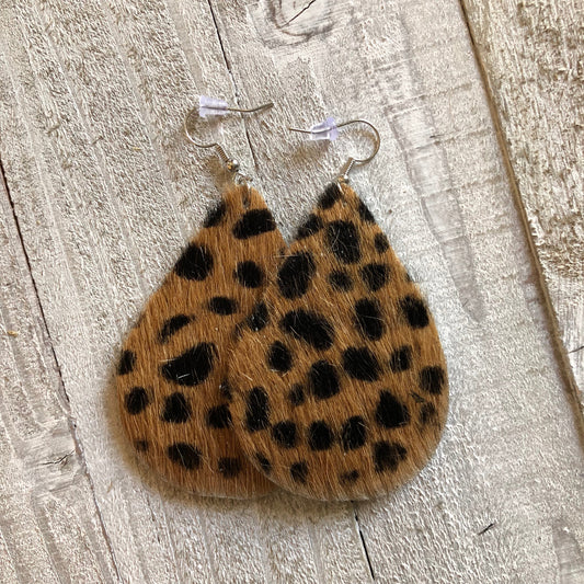 Leopard Hair on Hide Leather Earrings