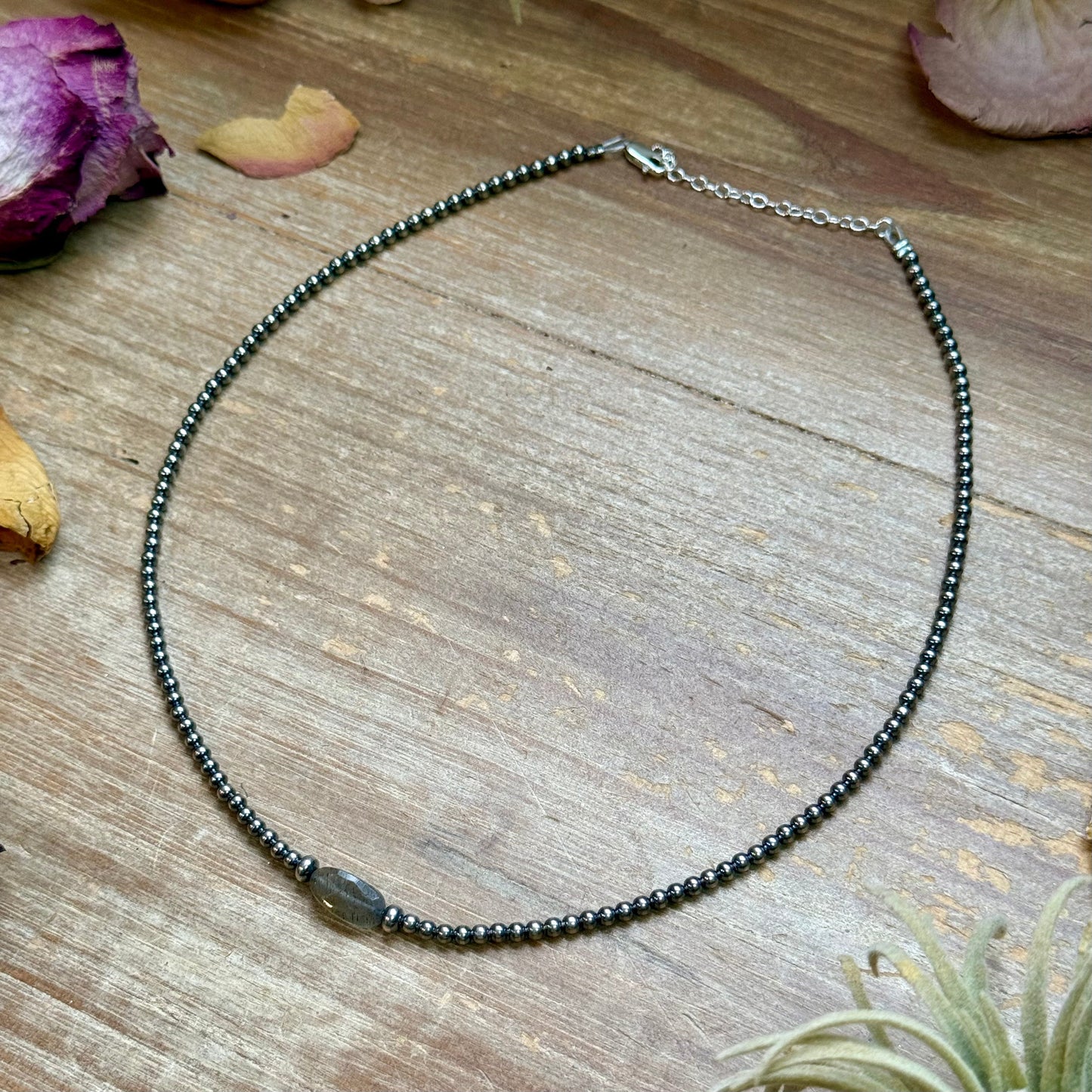 Sterling Silver Pearl & Labradorite Necklace – 16”