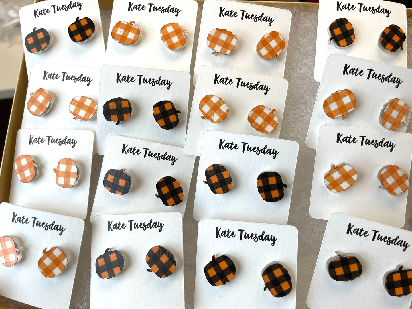 Plaid Pumpkin Fall Earrings