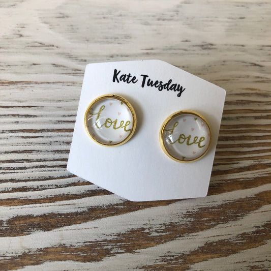 Summer White Love Stud Earrings