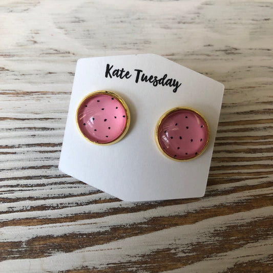Summer Pink Polka Watermelon Stud Earrings