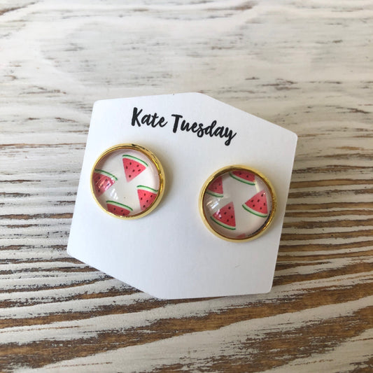 Summer White Watermelon Stud Earrings