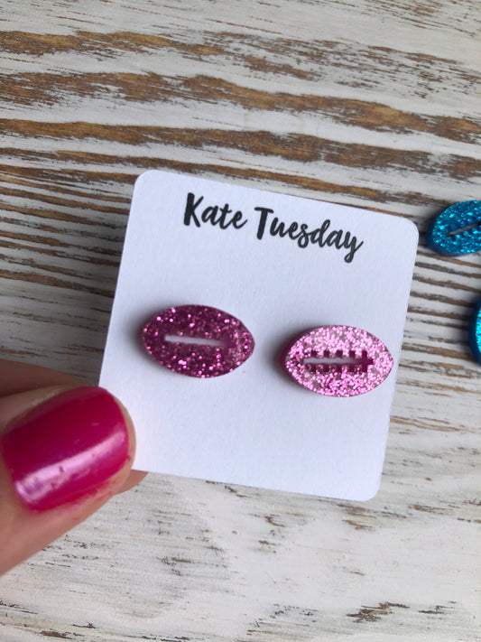 Magenta Football Sparkly Stud Acrylic Earrings