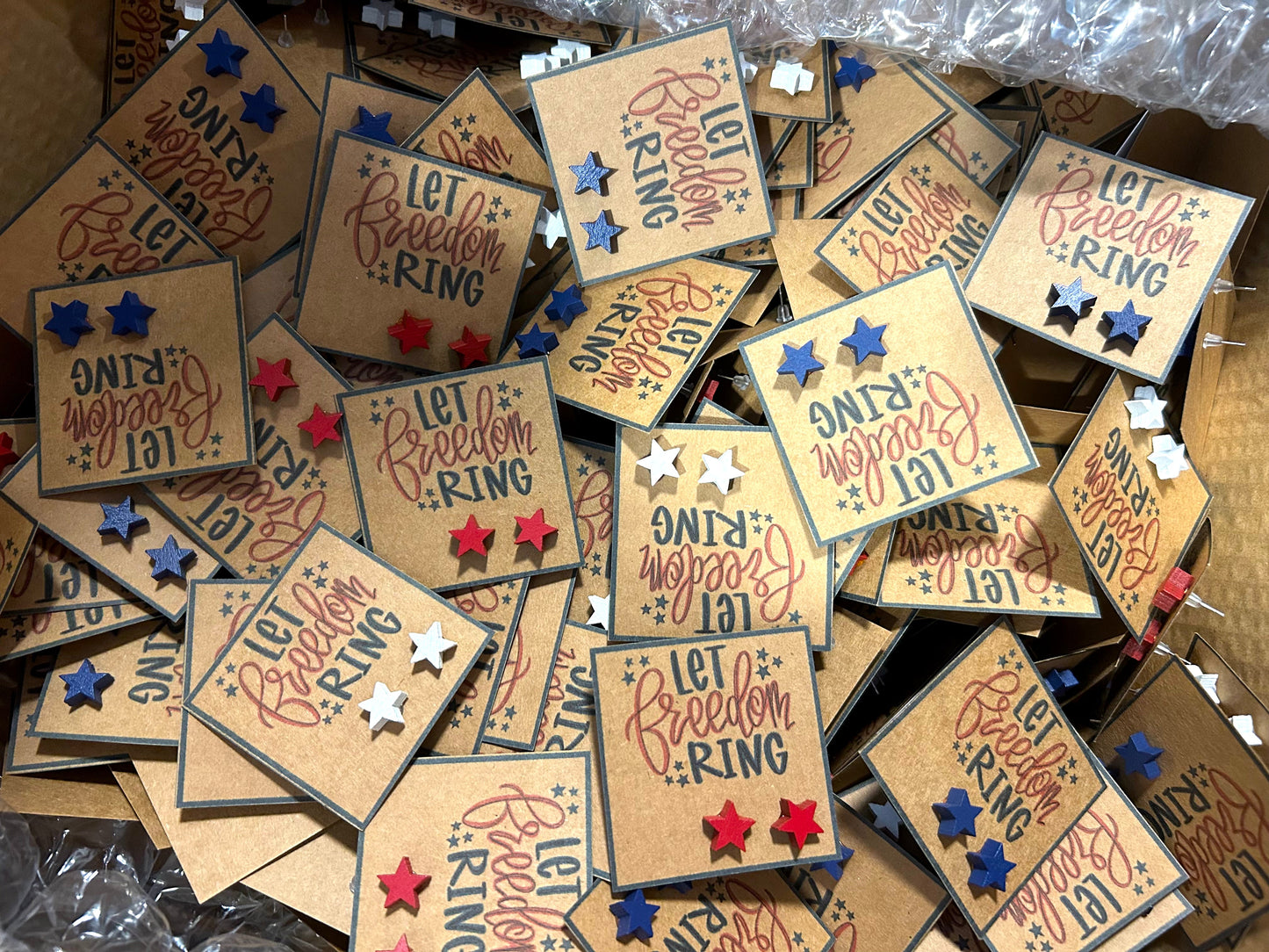 Let Freedom Ring Patriotic Wood Star Stud Earrings