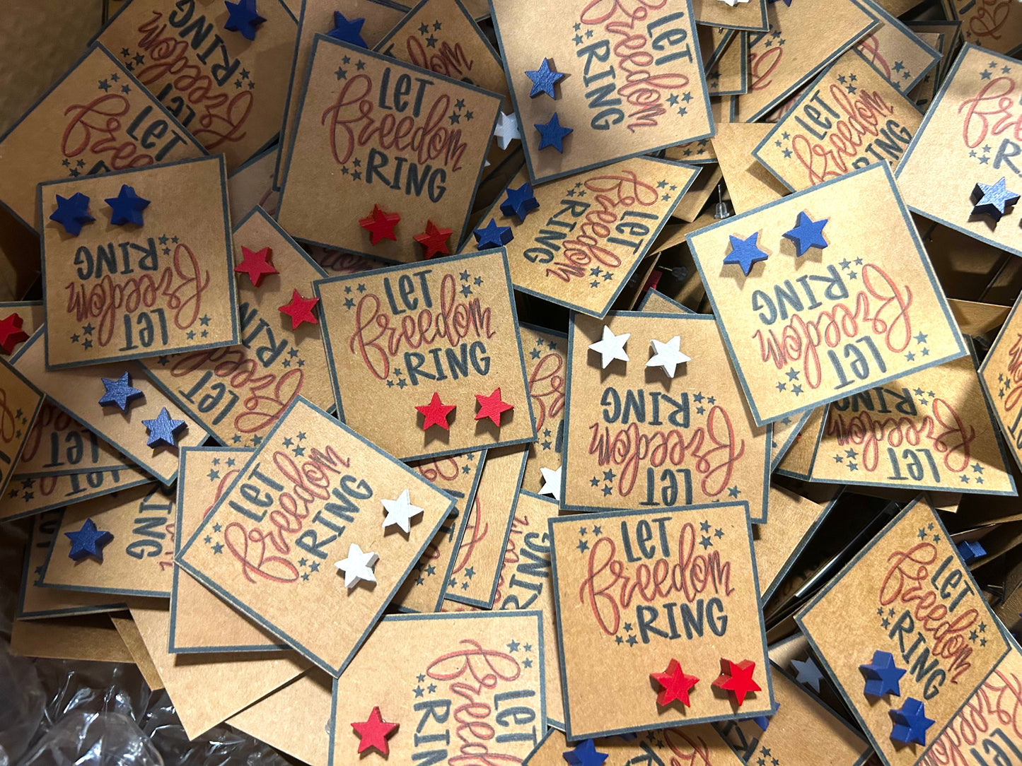 Let Freedom Ring Patriotic Wood Star Stud Earrings