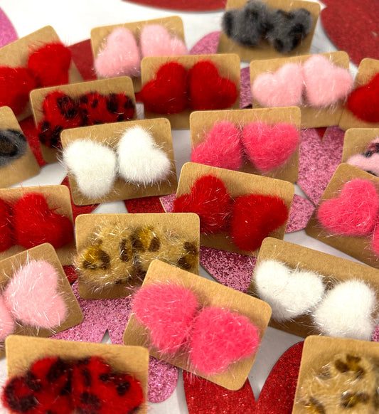 CHOOSE COLORS ❤️Valentine's Fuzzy Heart Stud Earrings