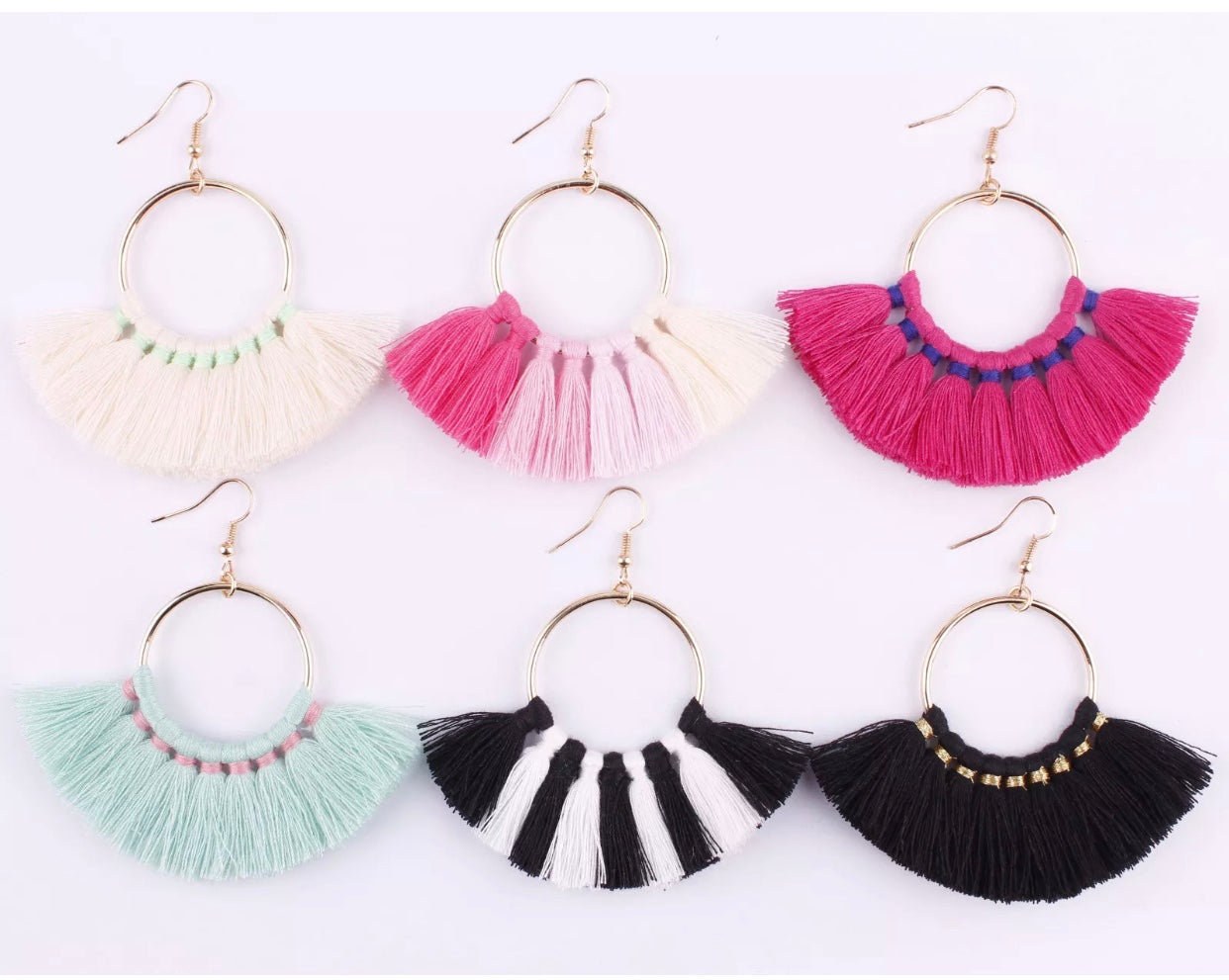 Kate Tassel Hoop Earrings Black