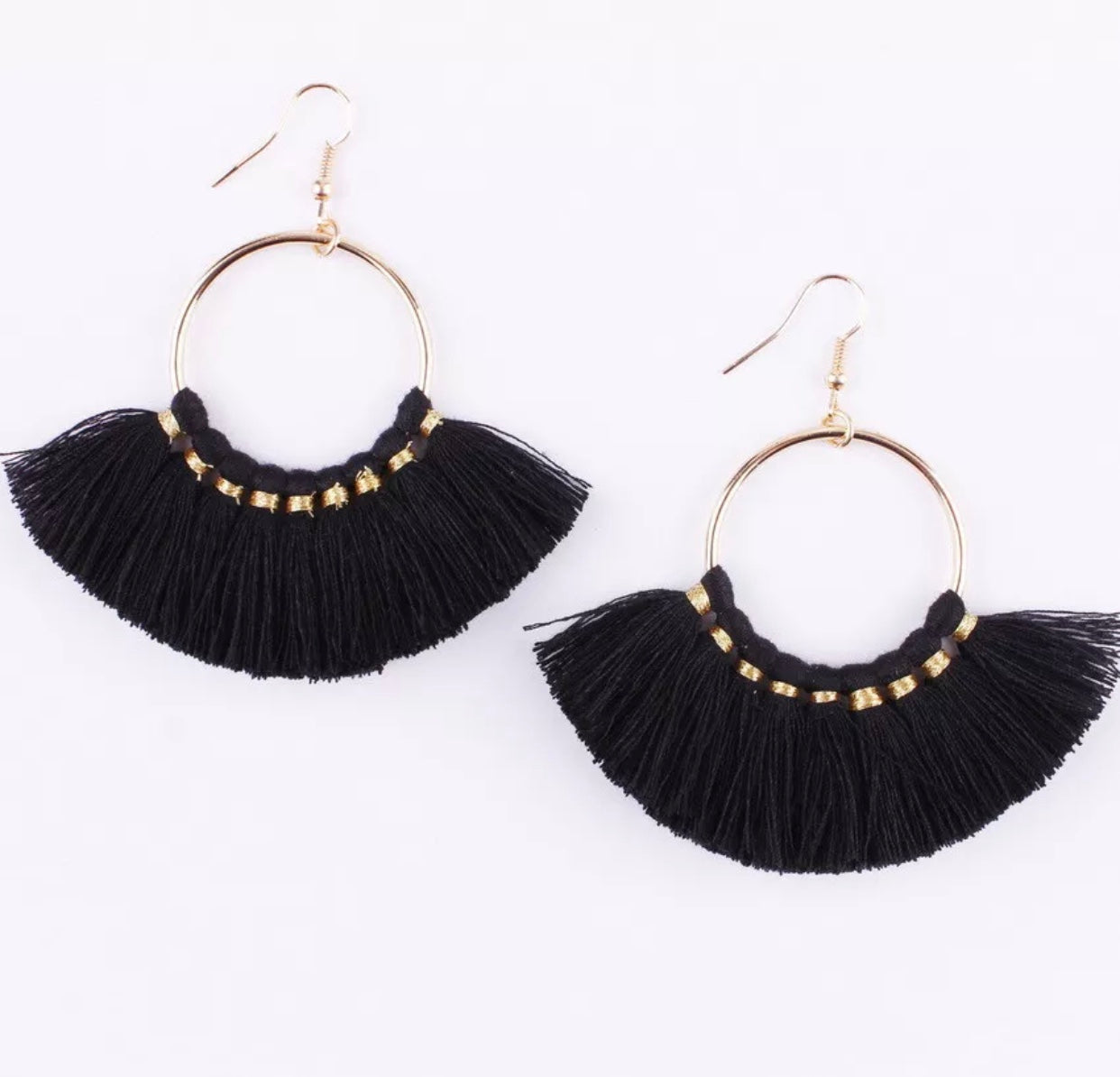 Kate Tassel Hoop Earrings Black