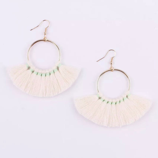 Kate Tassel Hoop Earrings Ivory