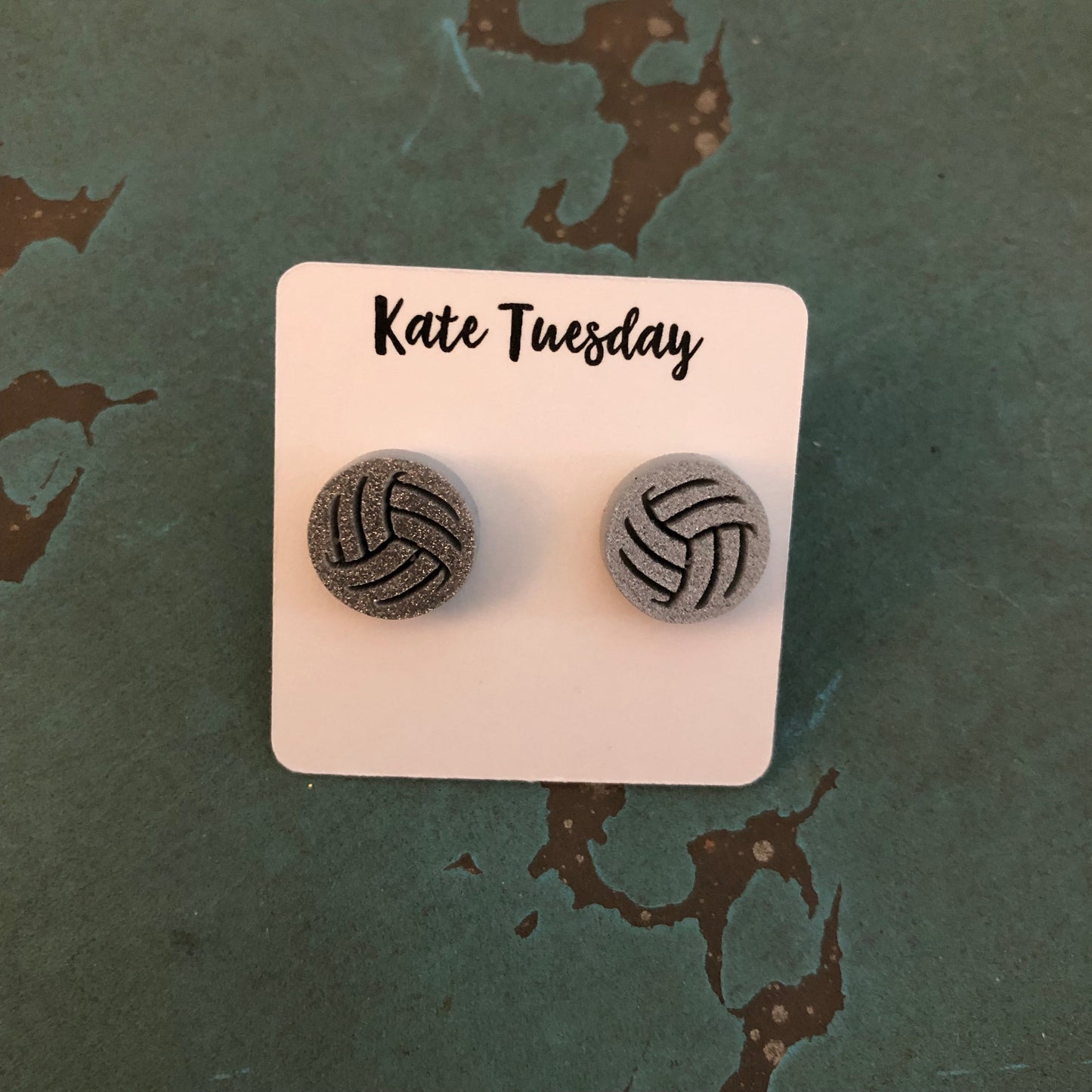 Silver Glitter Volleyball Earrings