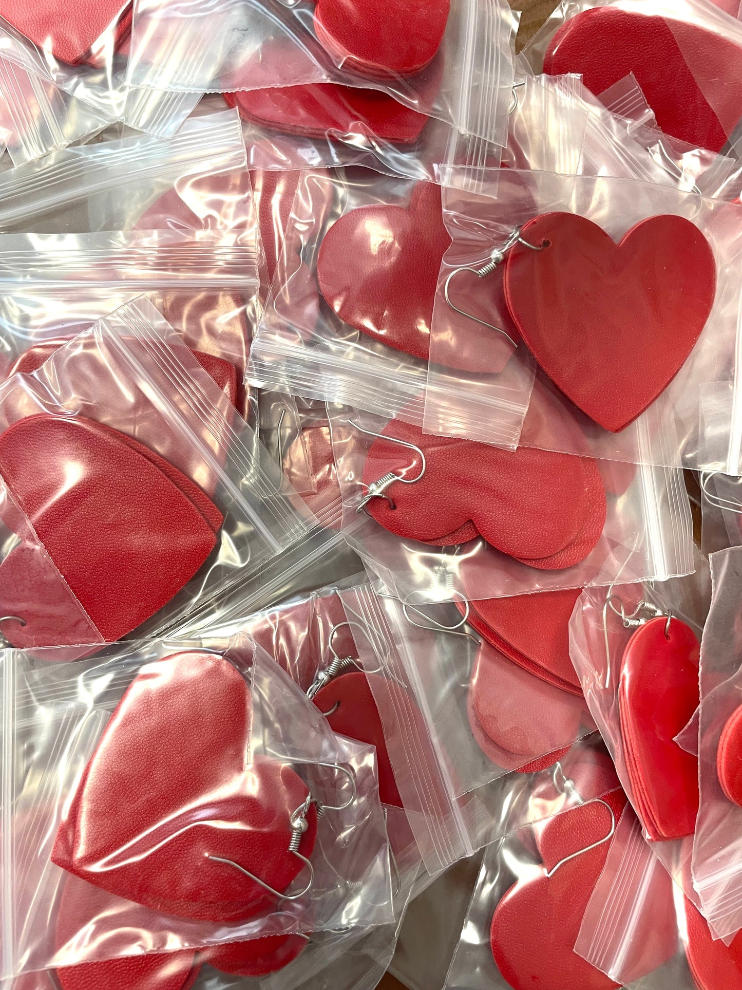 Red Leather Double Sided Heart Leather Earrings
