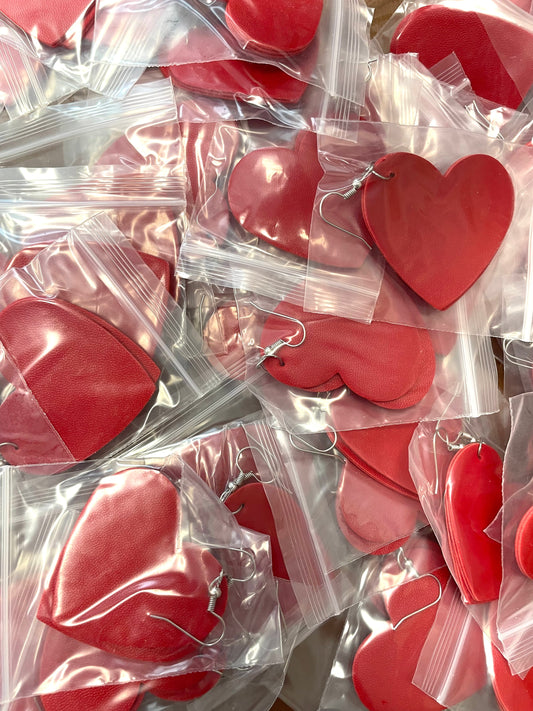 Red Leather Double Sided Heart Leather Earrings