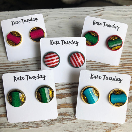 Holiday Glitter Stud Christmas Earrings Box