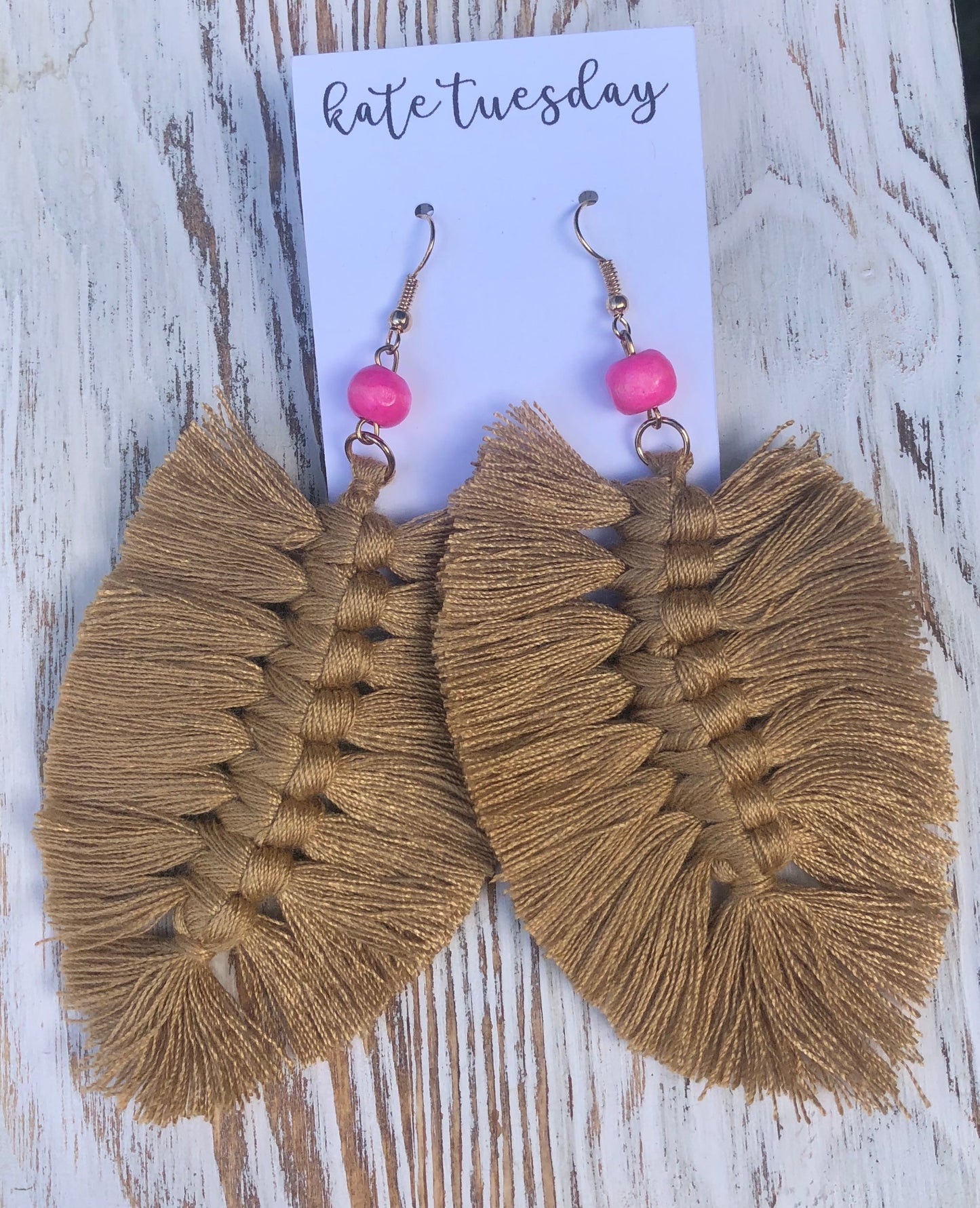 Fall Fringe Tan + Pink Hang Earrings