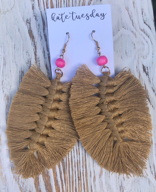 Fall Fringe Tan + Pink Hang Earrings