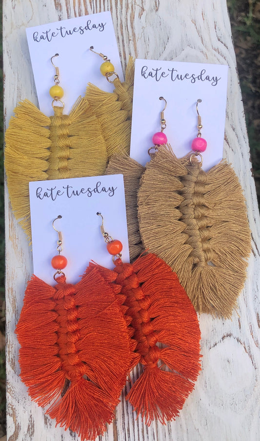 Fall Fringe Golden Yellow Hang Earrings