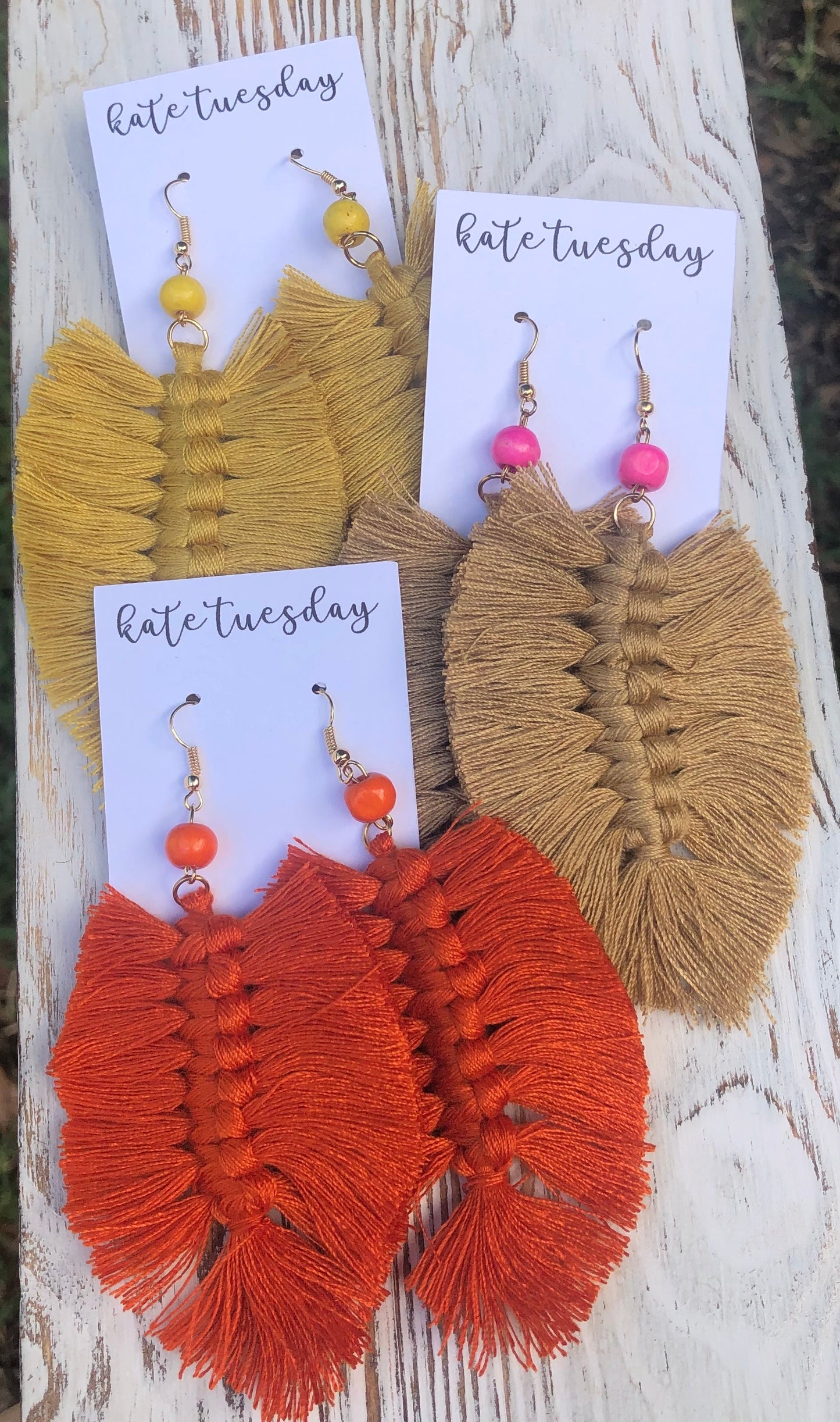 Fall Fringe Tan + Pink Hang Earrings