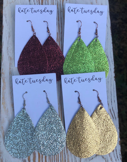 Holiday Metallic Leather Hang Earrings