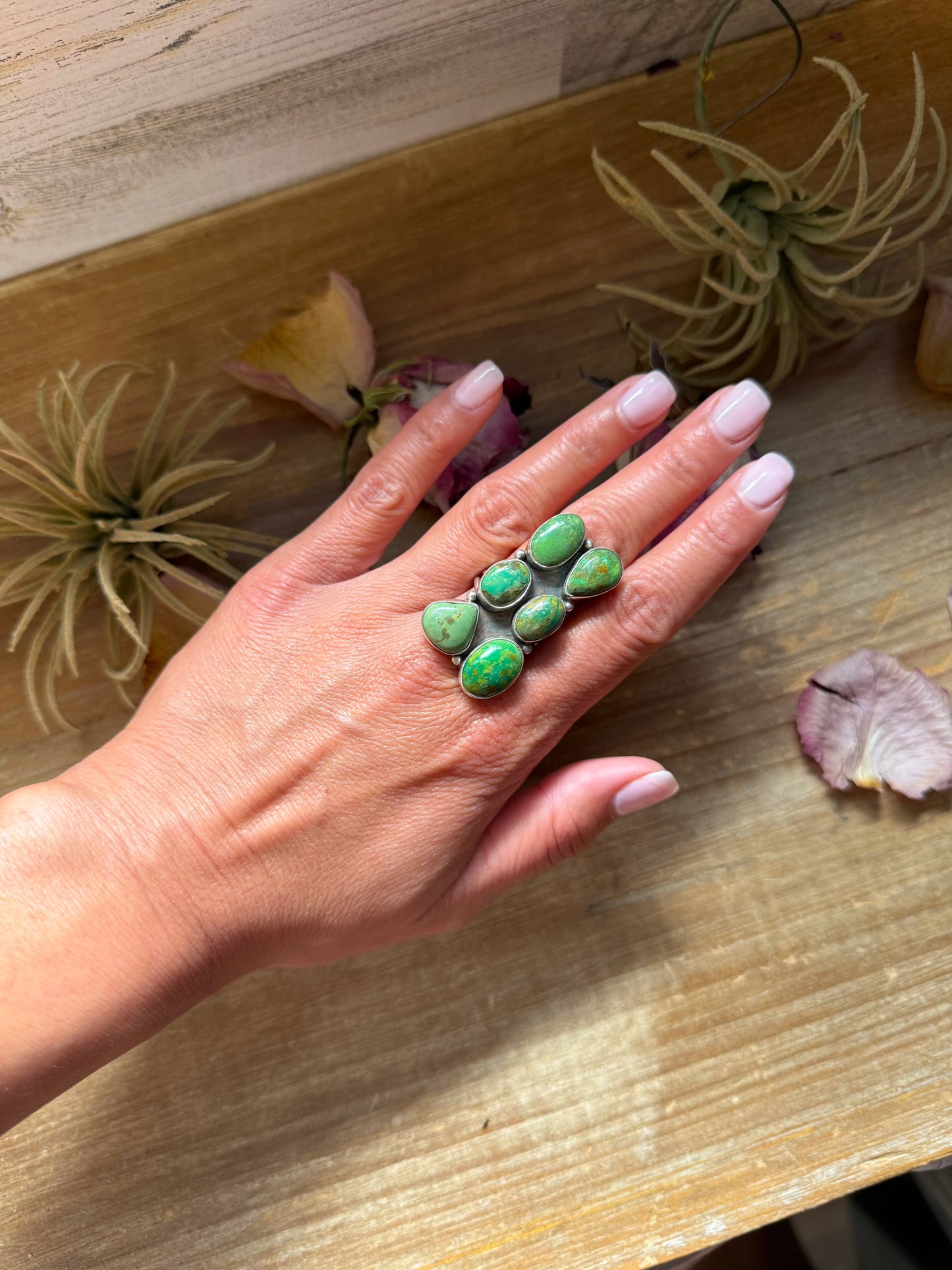 Green Turquoise Sterling Silver Ring – Size 8.5