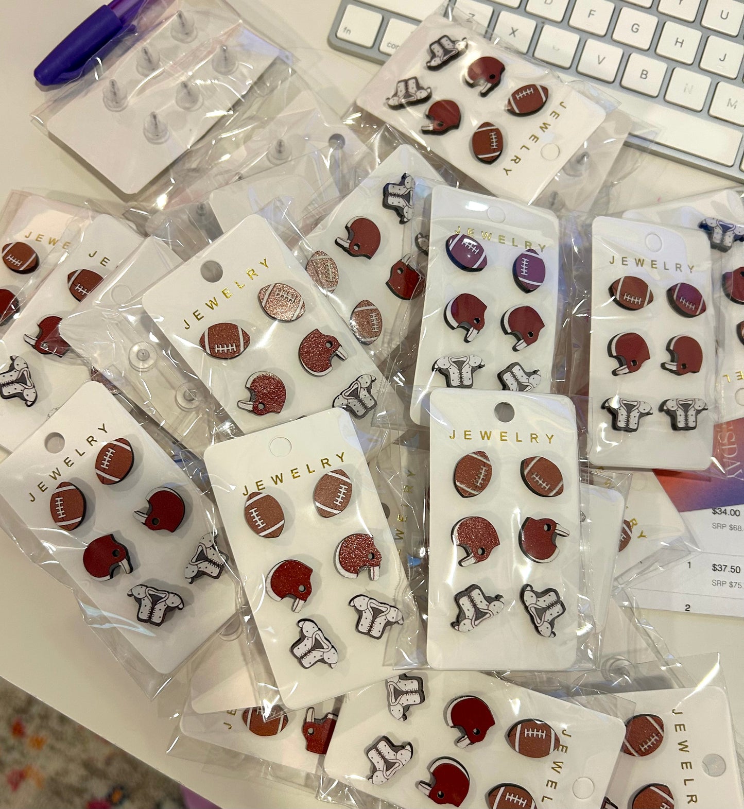 Football Earring Triple Card