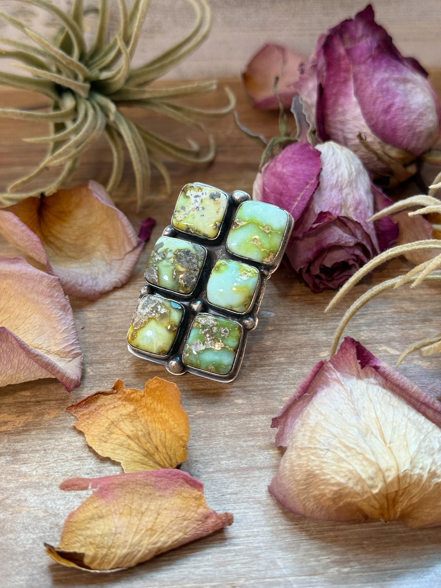 Palomino Turquoise Sterling Silver Adjustable Ring – 6 Stones – Stamped BJA (Boyd Ashley)