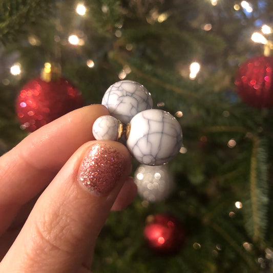 White Faux Marble Pearl Stud Earrings
