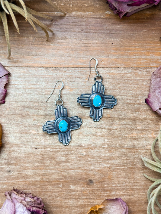 Sterling Silver Zia Dangle Earrings – Native Made by K. Billah