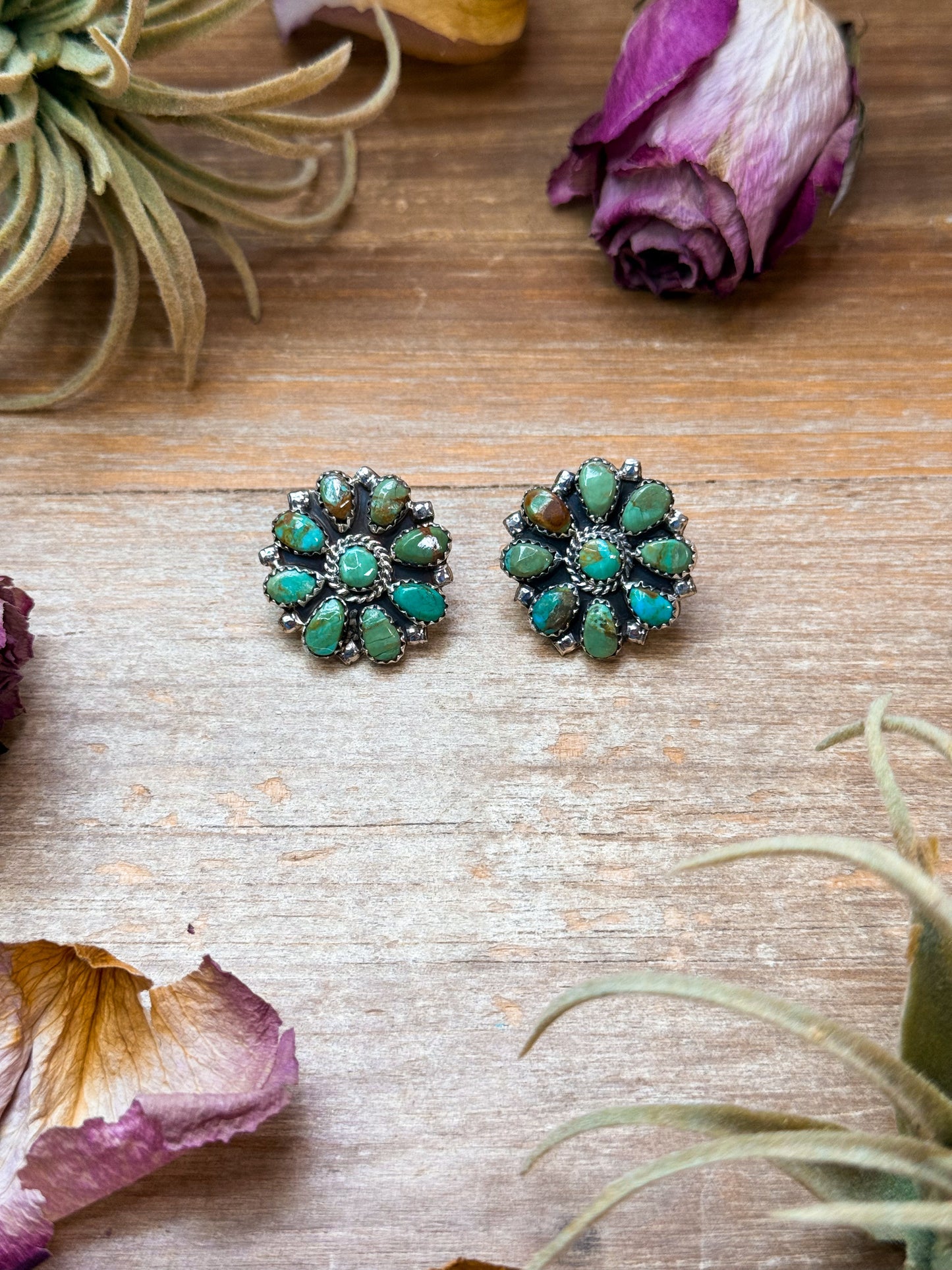Sterling Silver Green Turquoise Stud Earrings – Native Made by Danny L. Wauneka