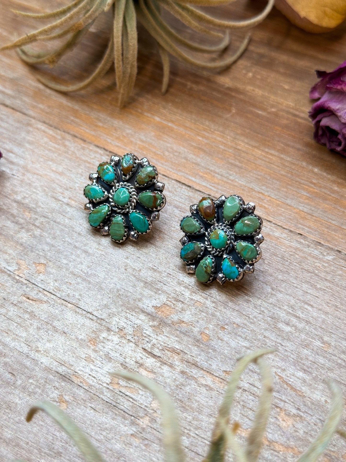 Sterling Silver Green Turquoise Stud Earrings – Native Made by Danny L. Wauneka