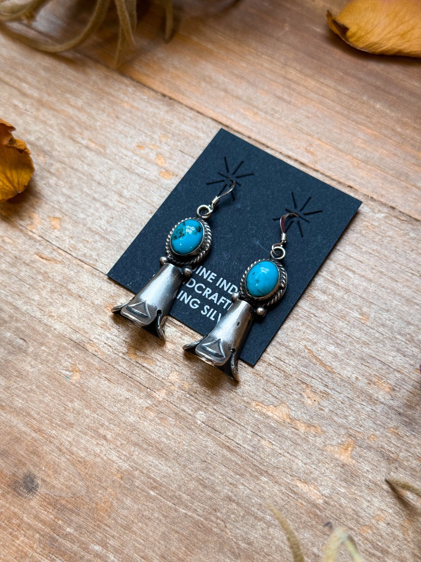 Sterling Silver Blossom Dangle Earrings with Kingman Turquoise