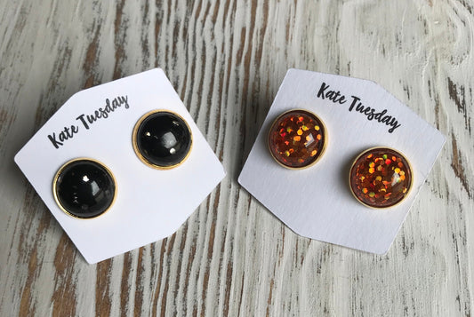 Flash Sale Friday!! Black and Orange Glitter Halloween Earrings