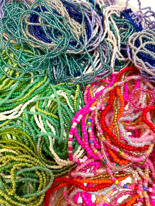 🩷🌸Hot Pinks, Blues + Greens Summer Glass Sead Beaded Bracelets