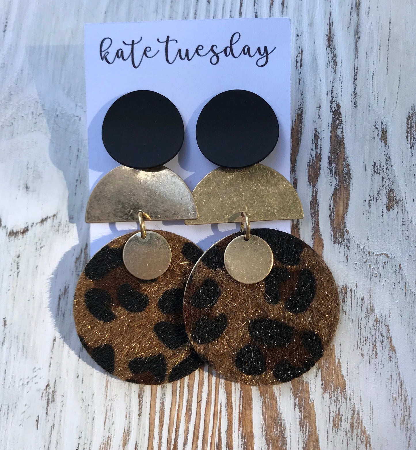 Leopard Cheetah 3 Layer Gold Metal Earrings