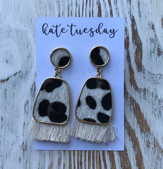 Leopard Print Fringe Bang Earrings