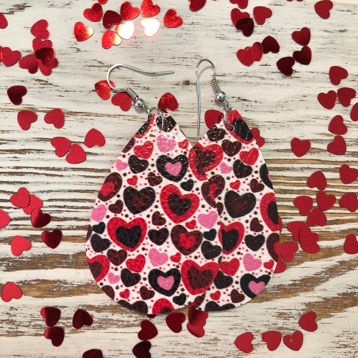 Many Many Hearts Leather Earrings