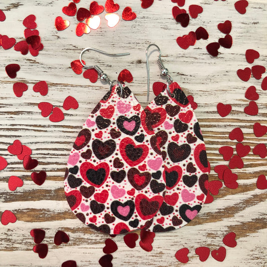 Many Many Hearts Leather Earrings