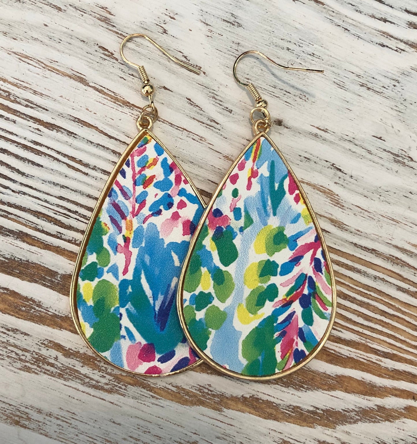 Multi Fun Print Leather Hanging Gold Earrings