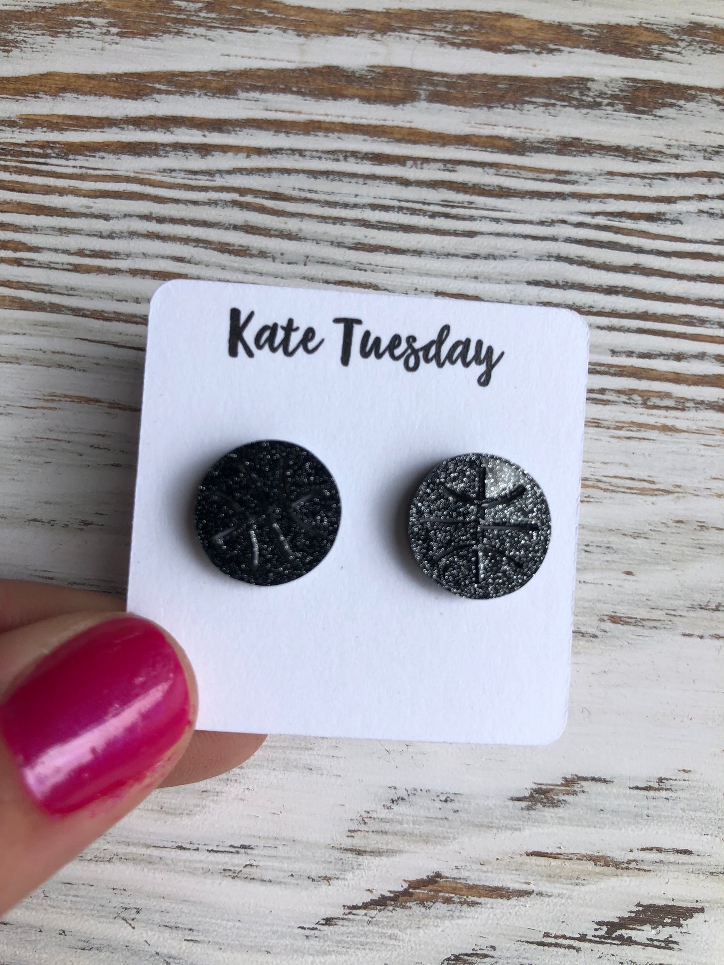 Black Basketball Sparkly Stud Acrylic Earrings