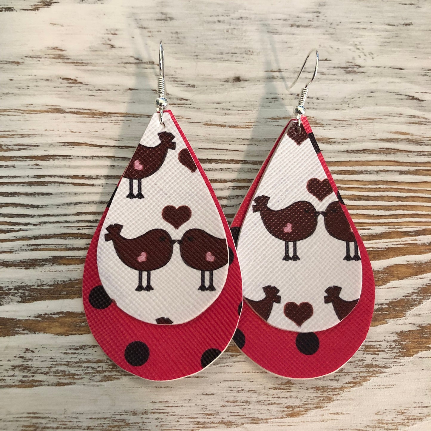 Birdy Heart Love Faux Leather Earrings