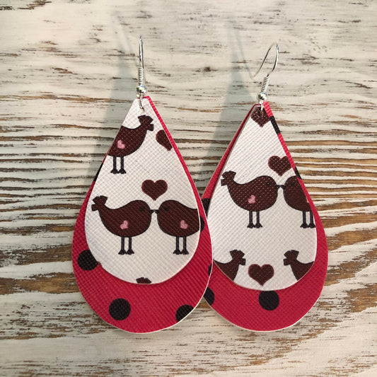 Birdy Heart Love Faux Leather Earrings