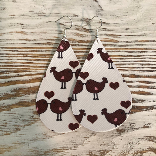 Birdy Heart Faux Leather Earrings