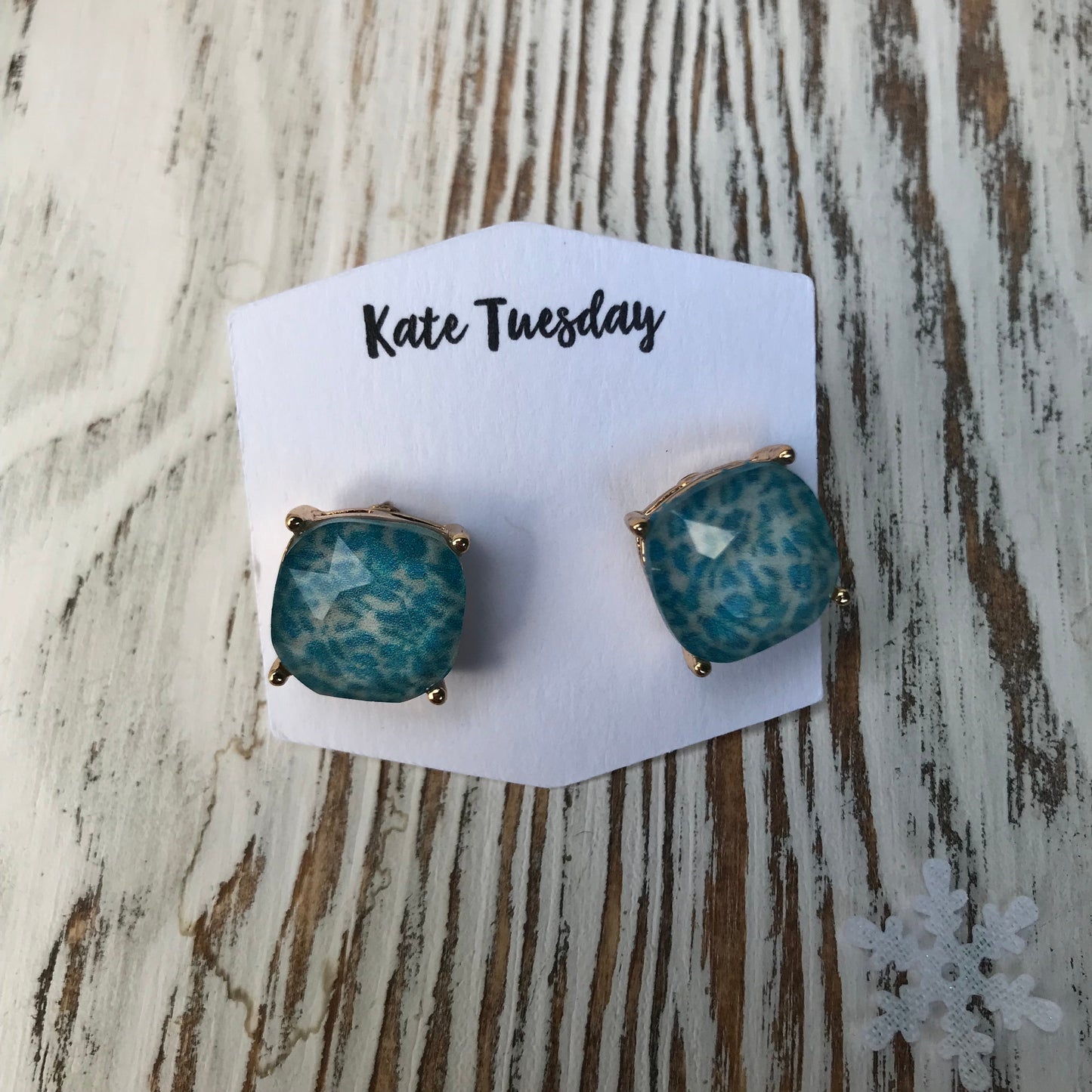 Blue Cheetah Stud Square Earrings