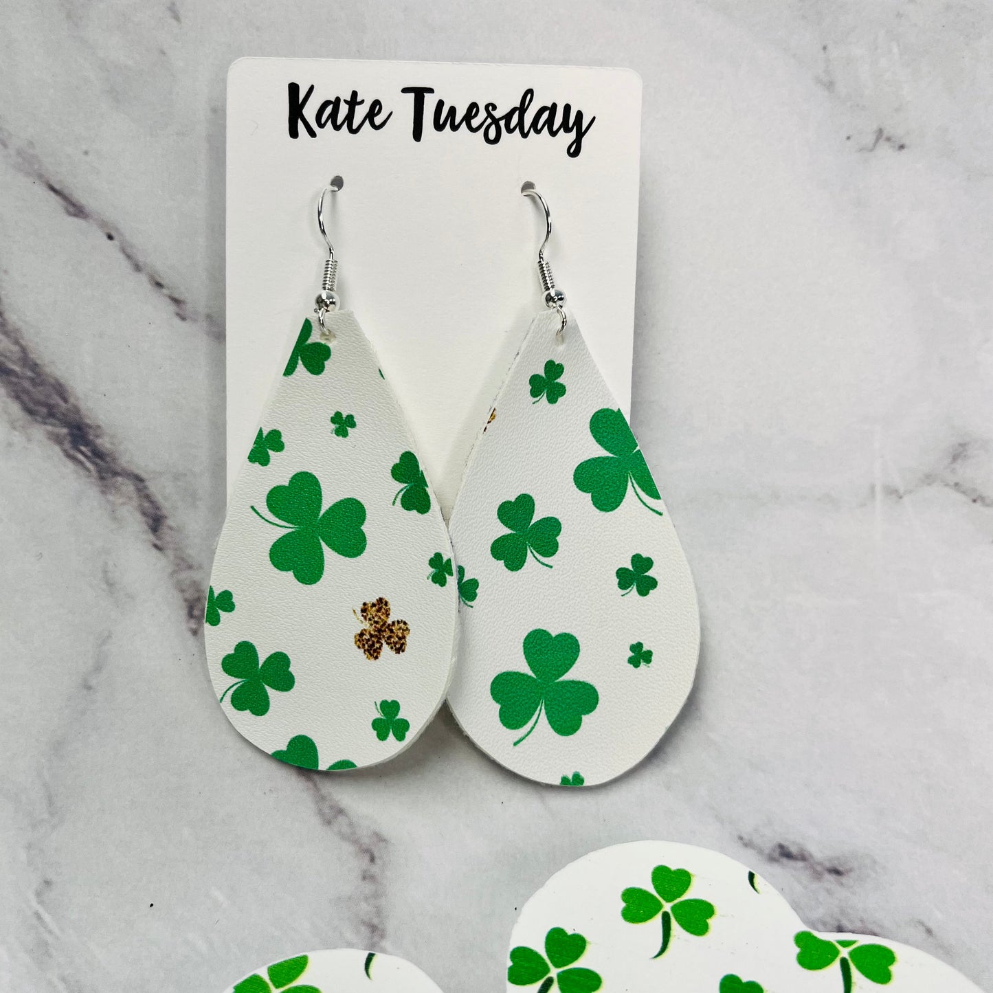 Leather Shamrock Hanging Earrings