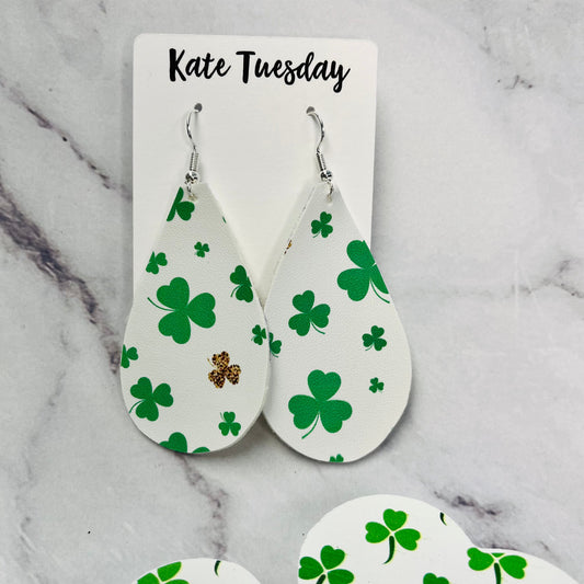 Leather Shamrock Hanging Earrings