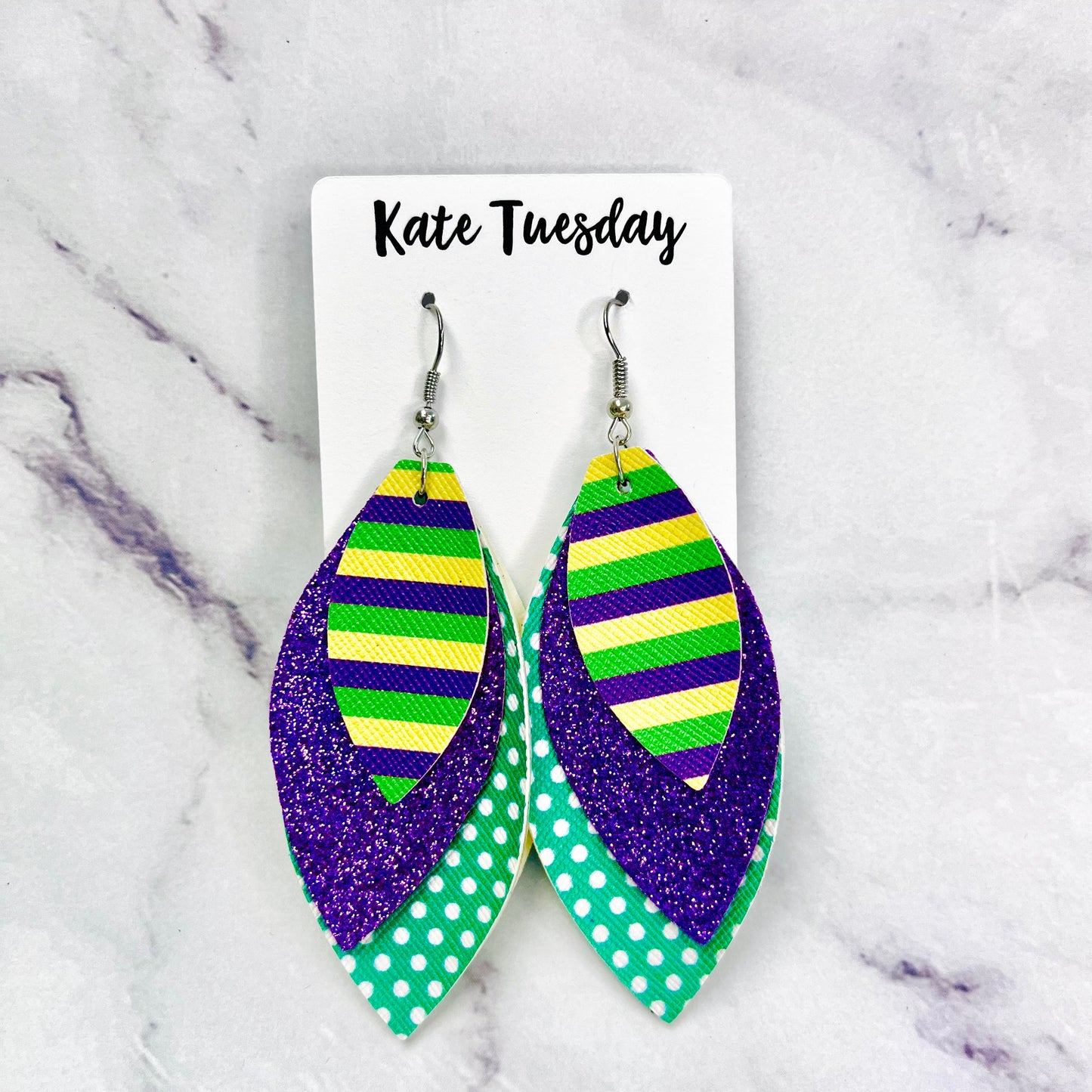 Stripes and Polka Dots Leather Layered Earrings