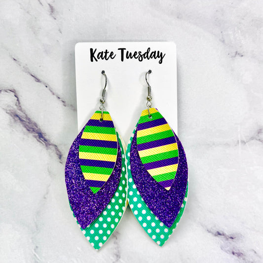 Stripes and Polka Dots Leather Layered Earrings